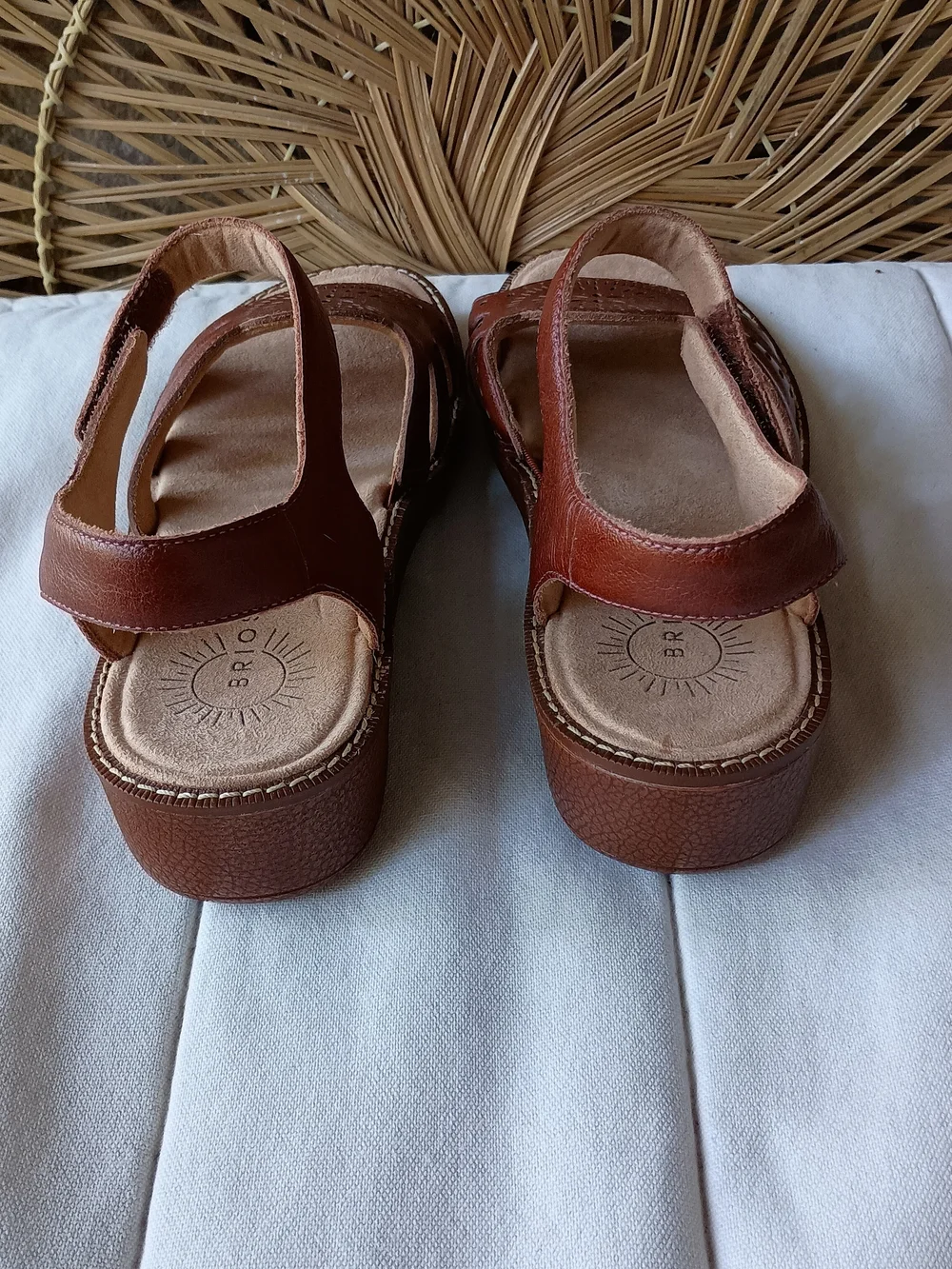 Briosso Brown Leather Orthotic Cutout Heel Velcro Strap Sandals_9 - Picture 5 of 7